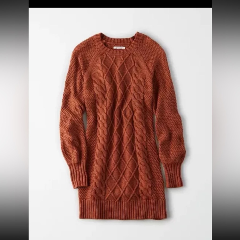 American Eagle Outfitters Cable Knit Mini Dress - Rust